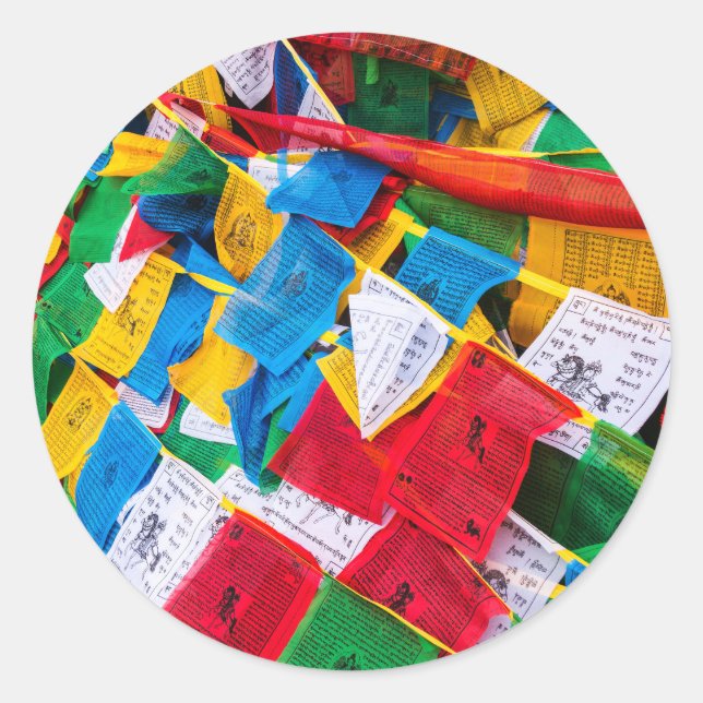 Colorful Tibetan prayer flags - Tibet Classic Round Sticker (Front)