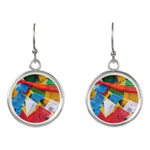 Colorful Tibetan prayer flags - Tibet Earrings