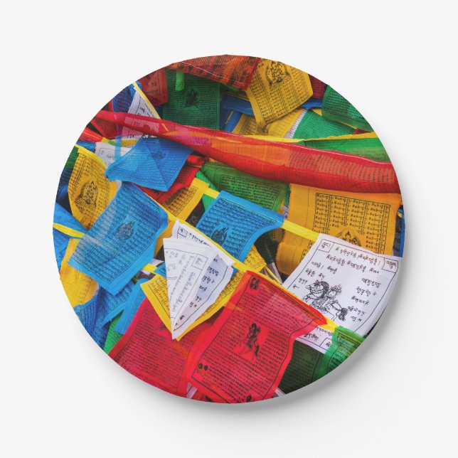Colorful Tibetan prayer flags - Tibet Paper Plates (Front)