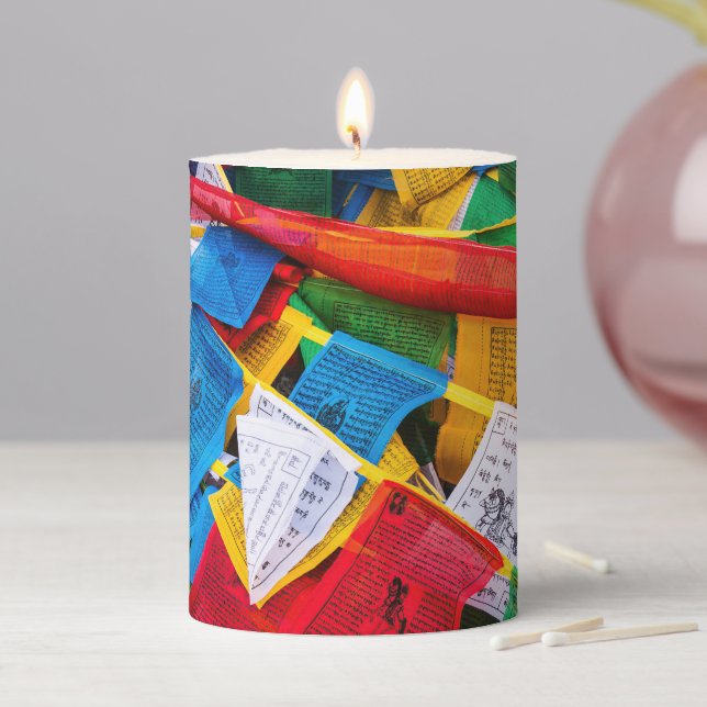 Colorful Tibetan prayer flags - Tibet Pillar Candle (In Situ)