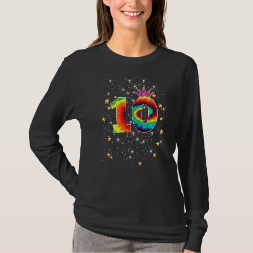Colorful Tie Dye 10 Year Old Girls 10th Birthday T_Shirt