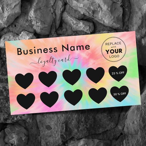 Colorful Tie Dye Add Logo Discount Minimal  Girly Loyalty Card