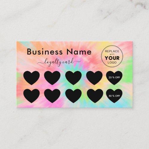 Colorful Tie Dye Add Logo Discount Minimal  Girly Loyalty Card