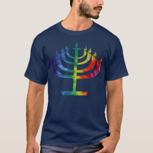 Colorful Tie Dye Chanukah Hanukkah Menorah T-Shirt