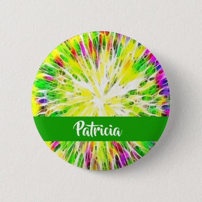 Colorful tie dye custom name pattern button (Front)