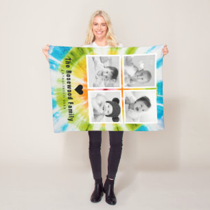 Colorful Tie Dye Family Photo Collage Personalized Fleece Blanket
