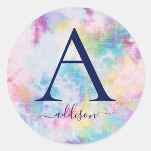 Colorful Tie Dye Girl's Monogram Personalized Classic Round Sticker