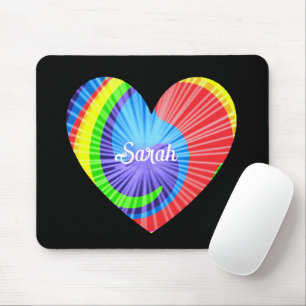 Colorful Tie Dye Heart Mouse Pad