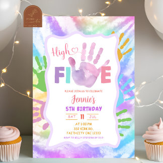 Colorful Tie Dye High Five Birthday Party Invitation