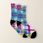 Colorful Tie Dye in Ikat Style Gingham Pattern Socks