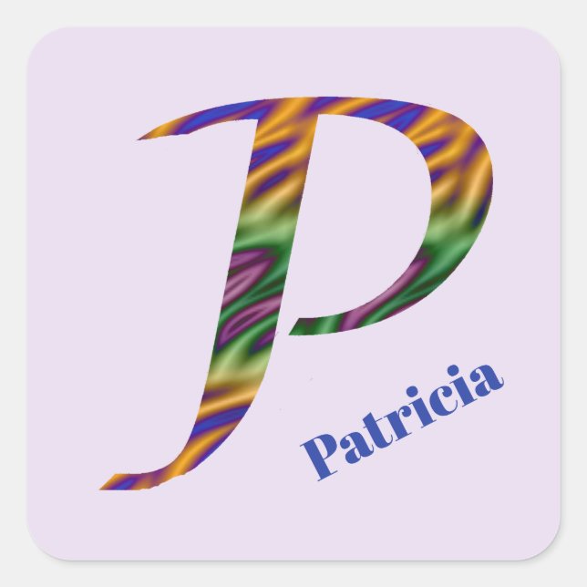Colorful Tie-dye Letter P Monogram Initial Square Sticker (Front)