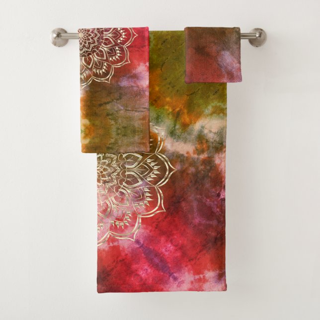 Colorful Tie Dye Lotus Mandala Towel (Insitu)
