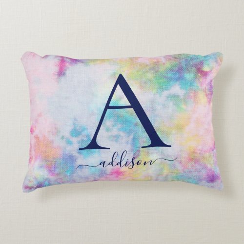 Colorful Tie_Dye Monogram Name Teen Girl Accent Pillow