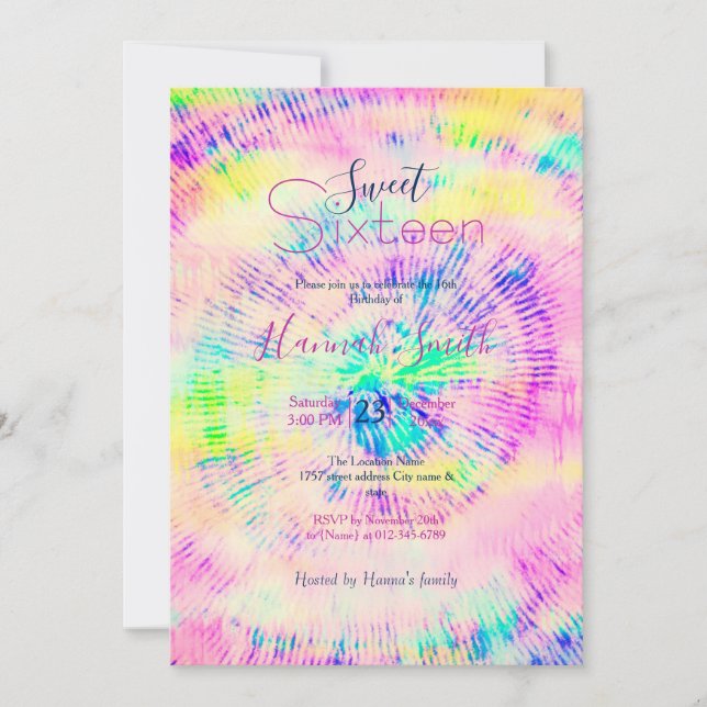 Colorful Tie Dye Neon Summer  Invitation (Front)