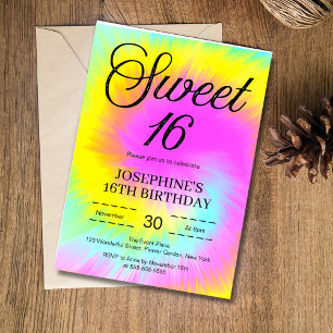 Colorful Tie Dye Pastel Boho 16th Birthday Invitation