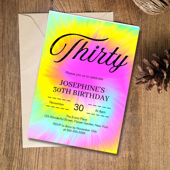 Colorful Tie Dye Pastel Boho 30th Birthday Invitation (Creator Uploaded)
