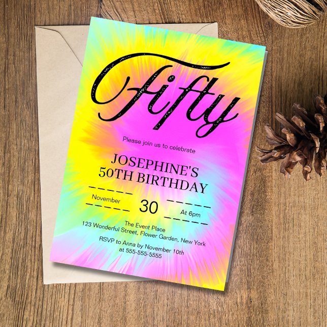 Colorful Tie Dye Pastel Boho 50th Birthday Invitation (Creator Uploaded)