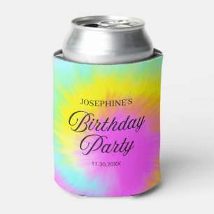 Colorful Tie Dye Pastel Boho Birthday Party Can Cooler