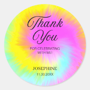 Colorful Tie Dye Pastel Rainbow Birthday Thank You Classic Round Sticker