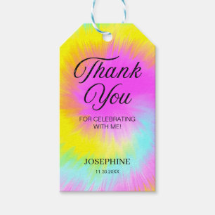 Colorful Tie Dye Pastel Rainbow Birthday Thank You Gift Tags