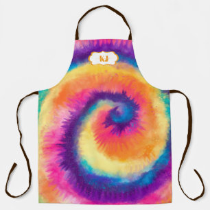 Colorful Tie Dye Pattern Monogram Apron