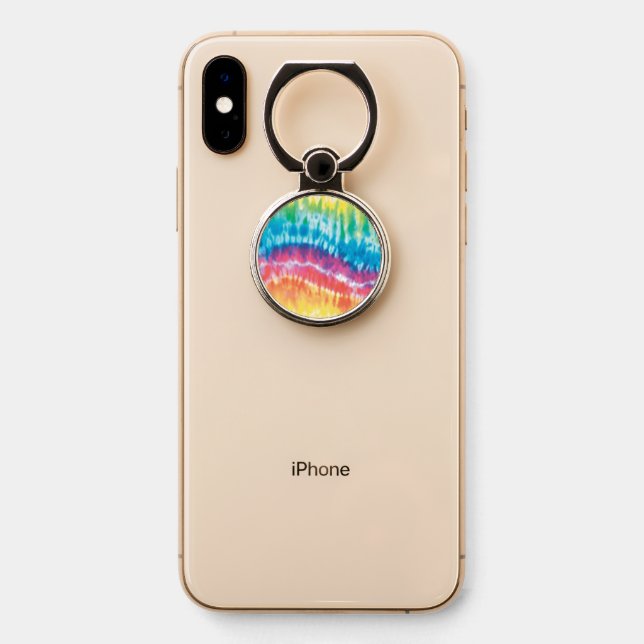 Colorful Tie Dye Phone Ring Stand (On Phone)