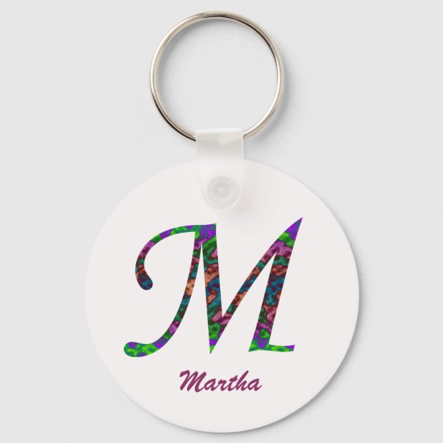 Colorful Tie Dye Swirls Letter M Monogram Initial Keychain (Front)