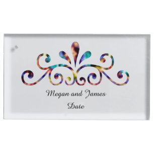 Colorful Tie Dye Swirls Wedding Date Bride Groom Place Card Holder