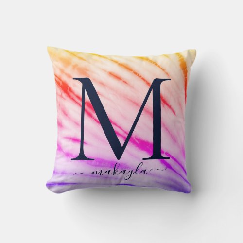 Colorful Tie_Dye Teen Monogram Name Throw Pillow