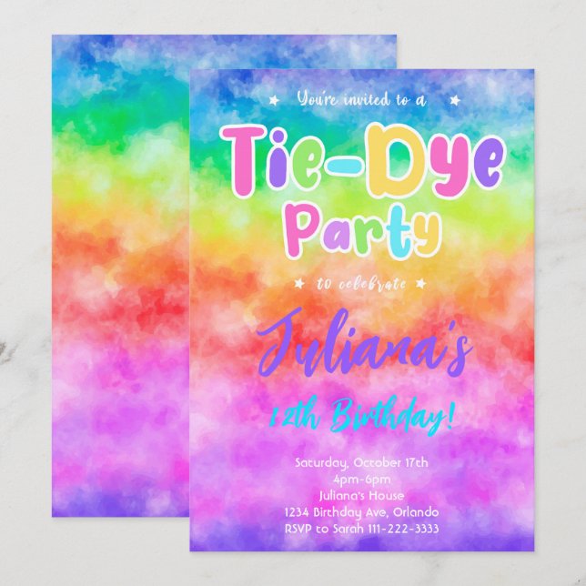 Colorful Tiedye Birthday Party Invitation (Front/Back)