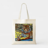 Rainbow stripey tiger art kid's name bag