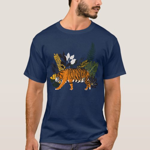 Colorful Tiger Art With Tropical Foliage T_Shirt