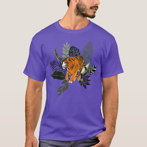 Colorful tiger art with tropical leaves 1 T_Shirt