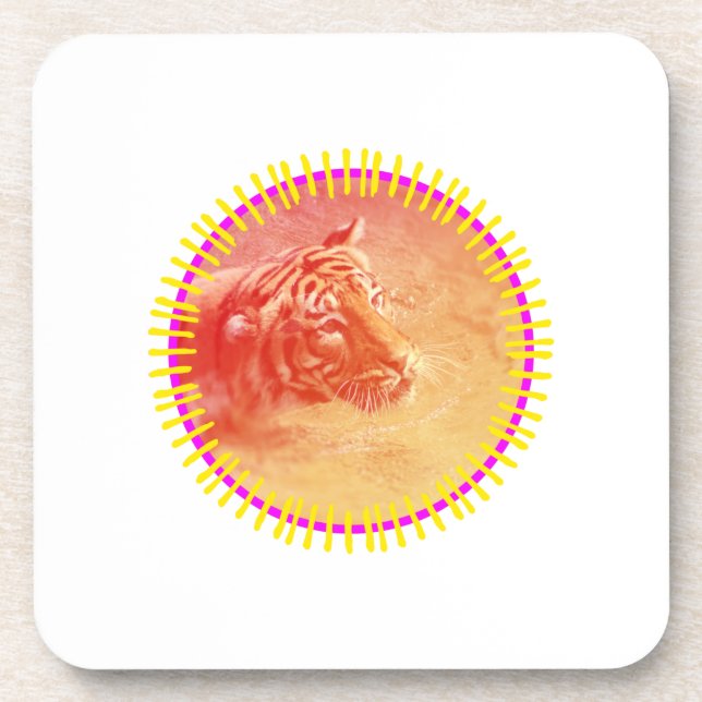Colorful Tiger Beverage Coaster (Front)