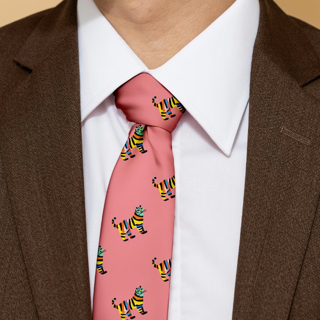 Colorful Tiger Cat Person Eclectic  Neck Tie (Creator Uploaded)