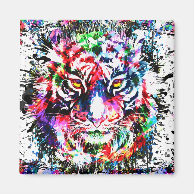 Colorful Tiger Drawing Magnet - Abstract Art Tiger (Front)