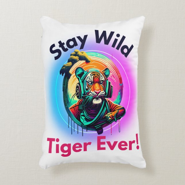 Colorful Tiger Face Accent Pillow (Front(Vertical))