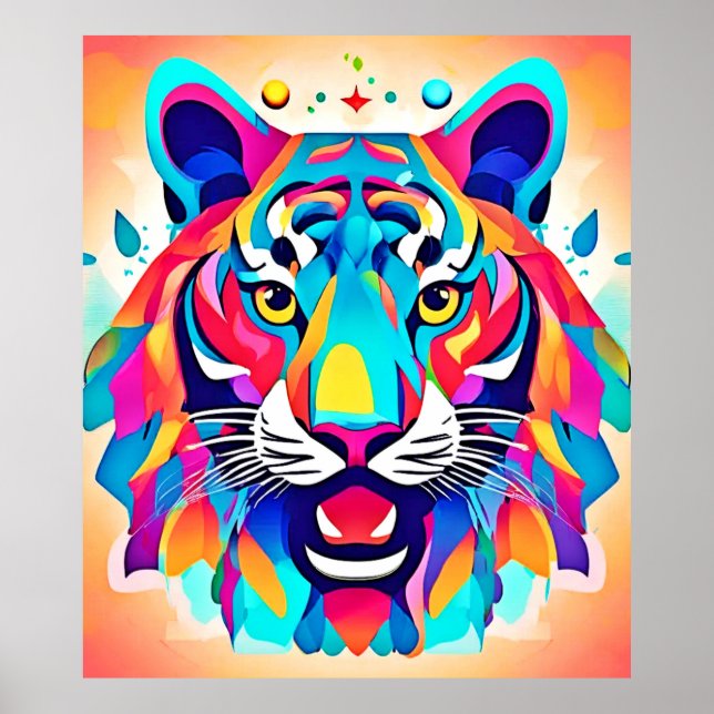 Colorful Tiger Face Art Poster (Front)