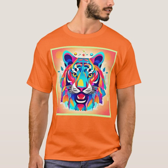 Colorful Tiger Face Art T-Shirt (Front)