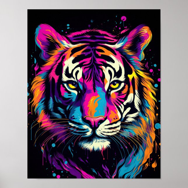 Colorful Tiger Face Portrait Poster (Front)