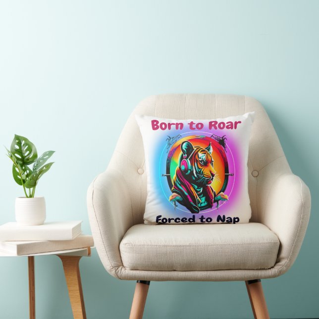 Colorful Tiger Face Throw Pillow (Chair)