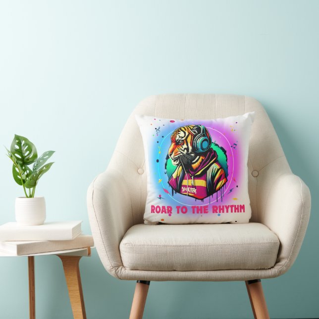 Colorful Tiger Face Throw Pillow (Chair)