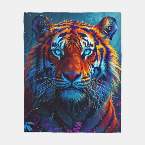 Colorful tiger fleece blanket