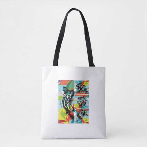 Colorful Tiger Head Art Style The Tiger Zodiac Pe Tote Bag