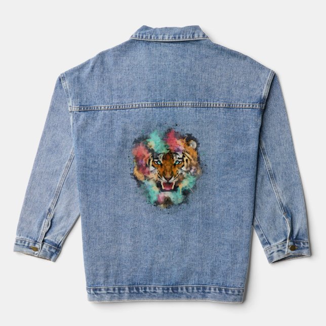 Colorful Tiger Head Denim Jacket (Back)