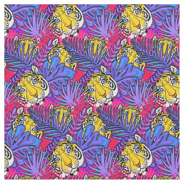 Colorful Tiger Jungle Pattern Fabric (Close Up)