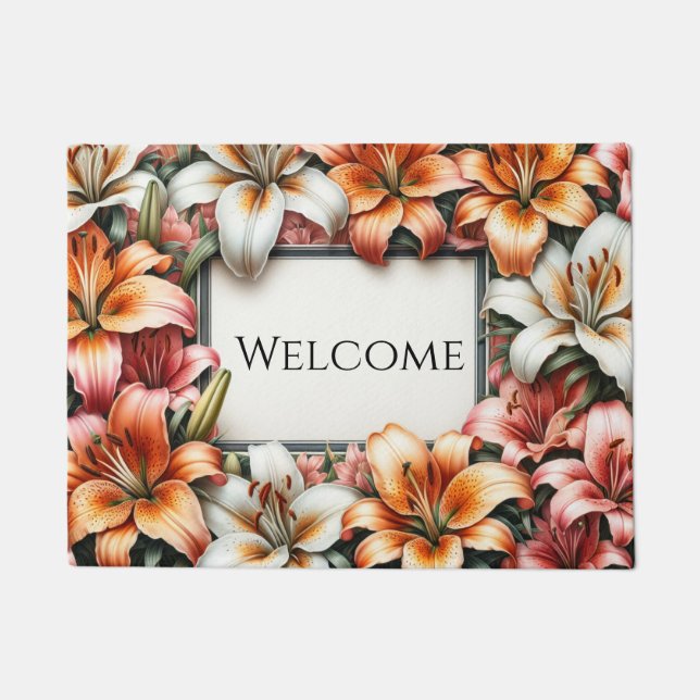 Colorful Tiger Lily Design Doormat (Front)