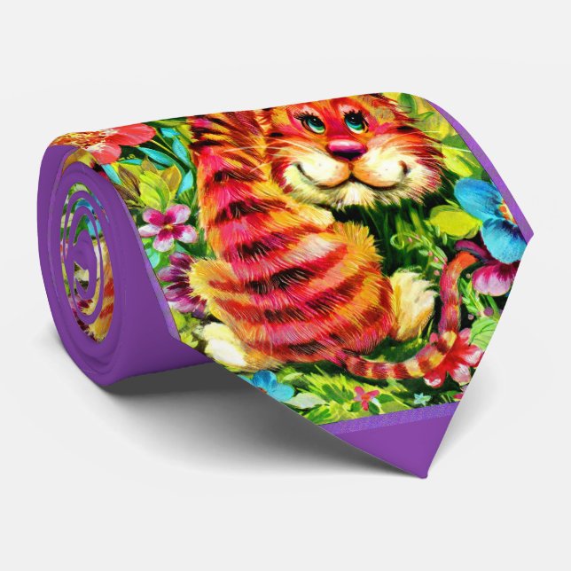 colorful tiger print  neck tie (Rolled)