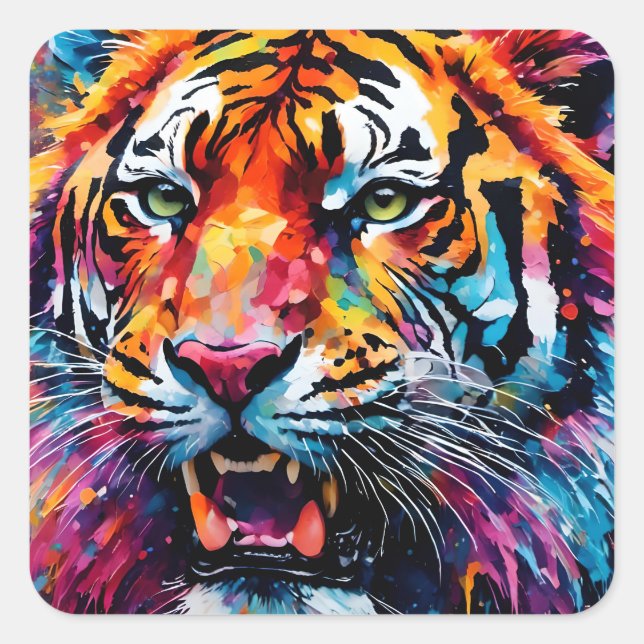 Colorful Tiger Square Sticker (Front)