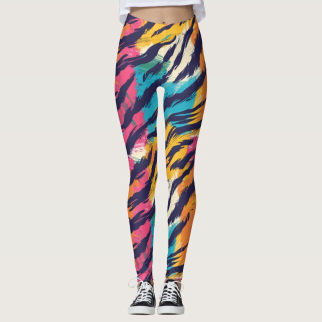 Colorful Tiger Stripes Leggings (Front)